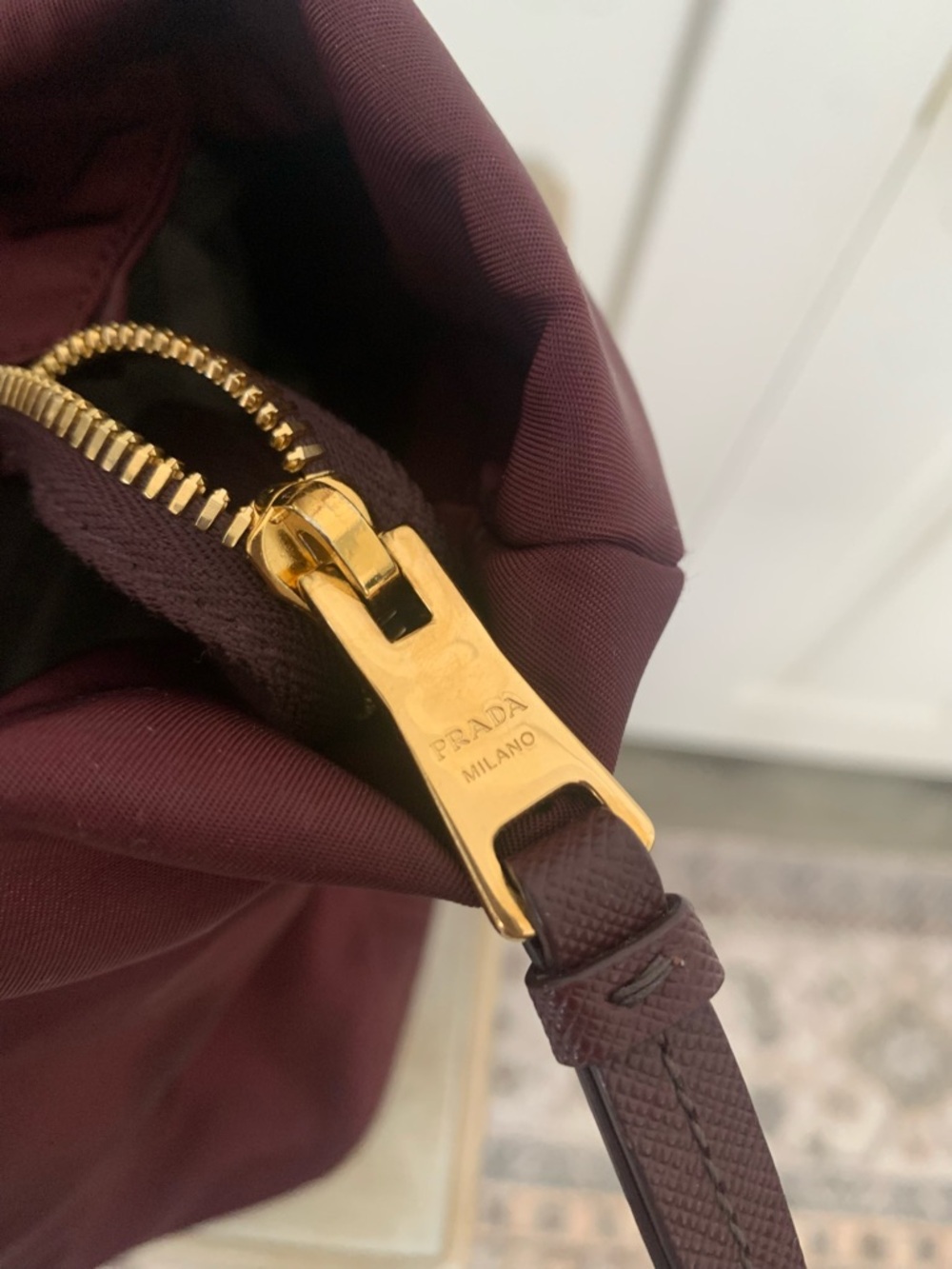Prada Burgundy Nylon Tote with Gold-Tone Logo~Certificate Of Authenticity - Picture 13 of 13
